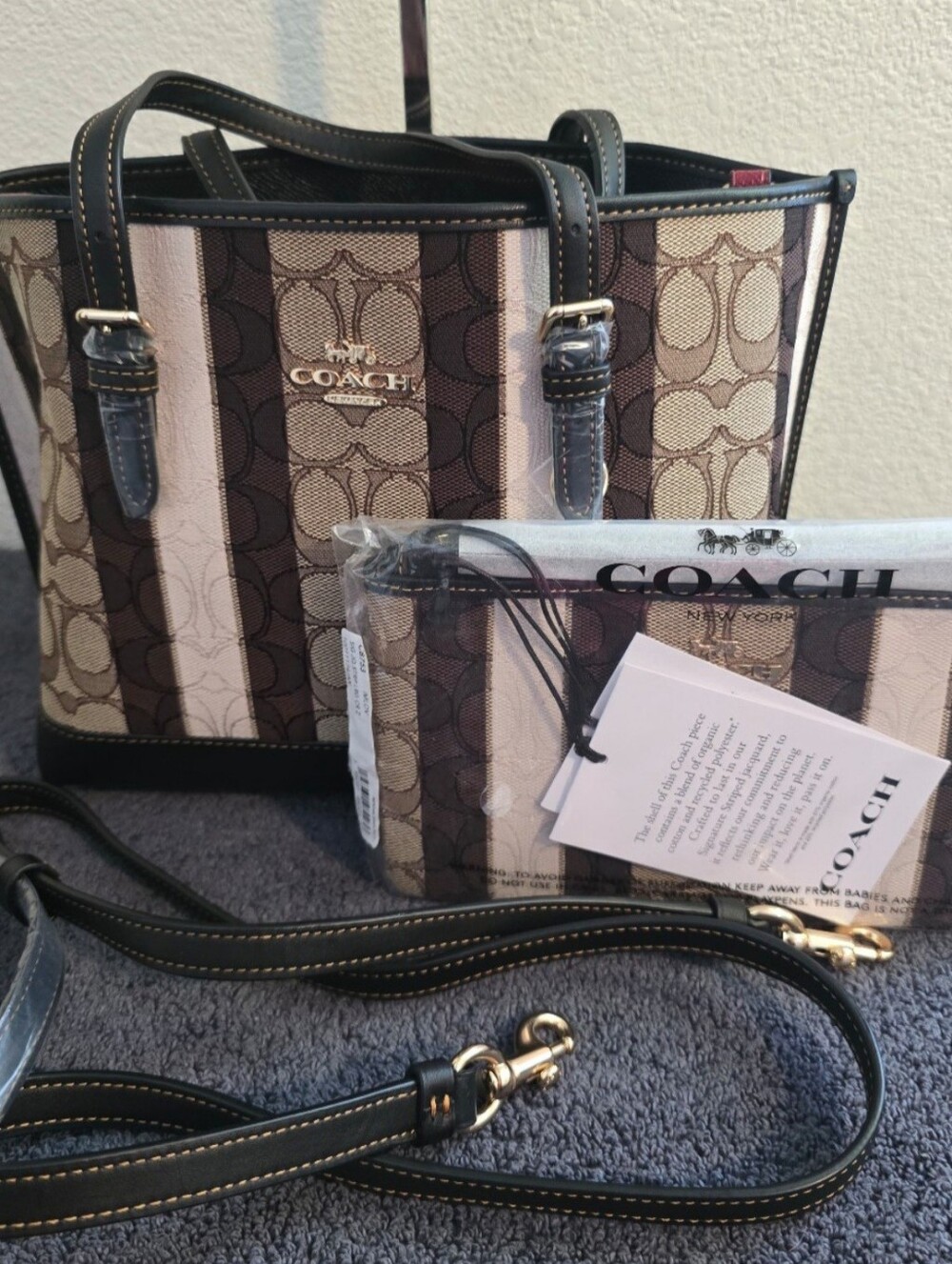 NWT COACH C4086 Mollie 25 Jacquard Stripe Crossbody Tote w/NWT Large Wristlet